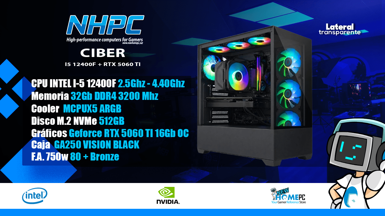 PC gaming NHPC CIBER - I5 12400F - RTX 5060 TI - 32GB - 512GB